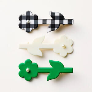 3pk Floral Hair Clip  |  Green/ Cream/Black  |  Kate Spade New York x Target NEW